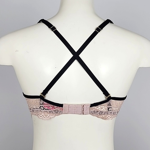 ⭐️2/ $40⭐️ La SENZA So Free Underwire Light Pink Lace Black Trim Padded Sz 34B - Picture 6 of 15
